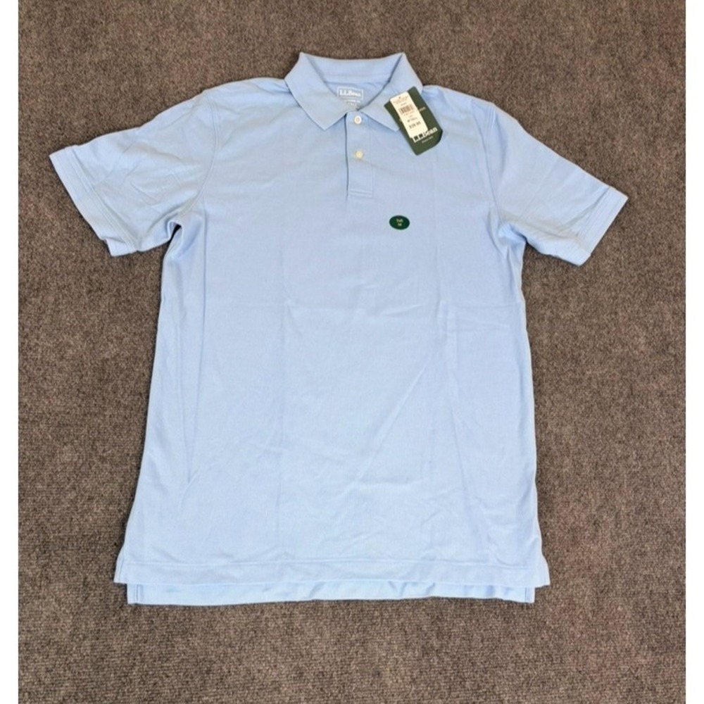NWT LL Bean Mens Blue Traditional Fit Polo Shirt Cotton Short Sleeve Size M Tall